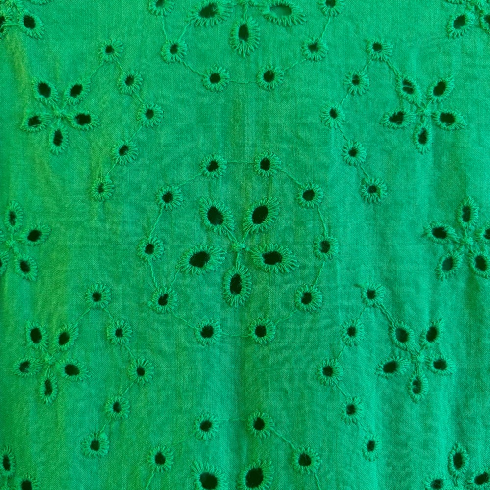 Kirundo Blouse Top Green Eyelet Bow long-sleeve textured, buttons tie-neck large - Picture 8 of 9